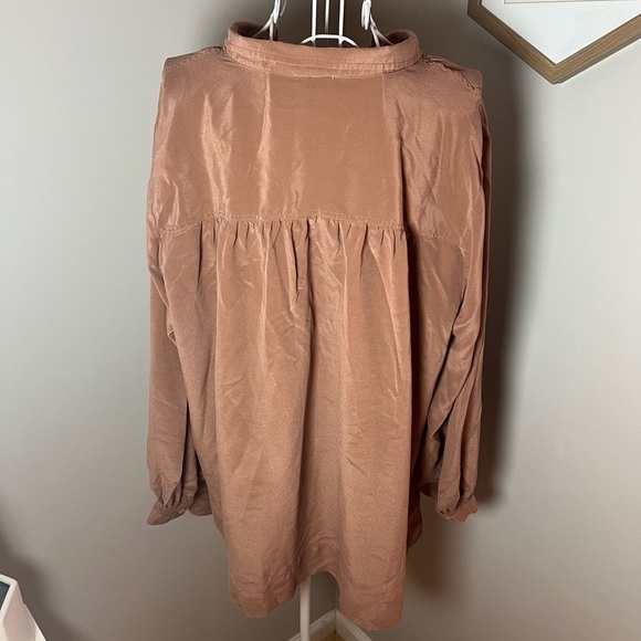 Poetry Blouse Long Sleeve 100% Silk Shirt US Burnt Orange Taupe Button Front 16 - Picture 5 of 5